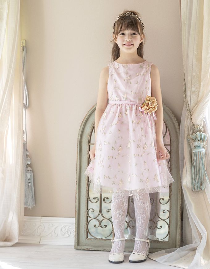 日本 Catherine Cottage - 精緻花朵刺繡薄紗洋裝/小禮服-附繡球花別針-水藍