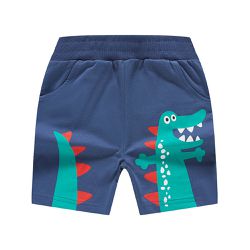 BE TOP - 純棉休閒短褲-萌趣恐龍-藍色