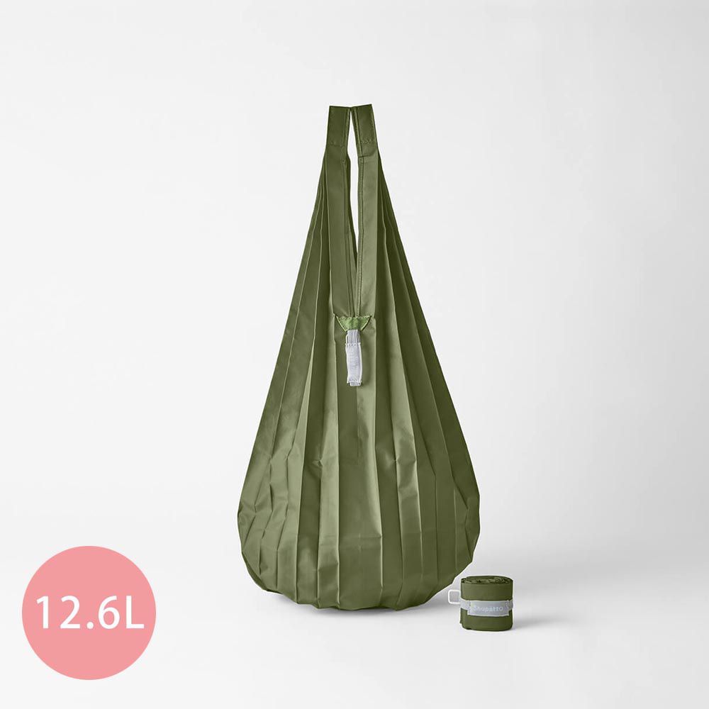 日本 MARNA - Shupatto 秒收摺疊購物袋-Drop水滴輕薄款-橄欖綠 (S(25x50cm))-耐重 5kg / 12.6L