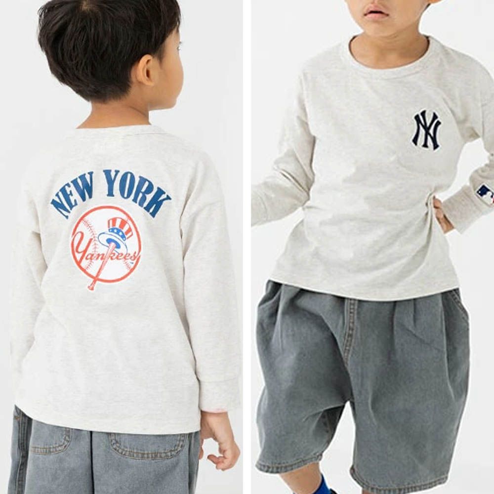 MLB聯名 品牌刺繡長袖上衣-紐約洋基-燕麥