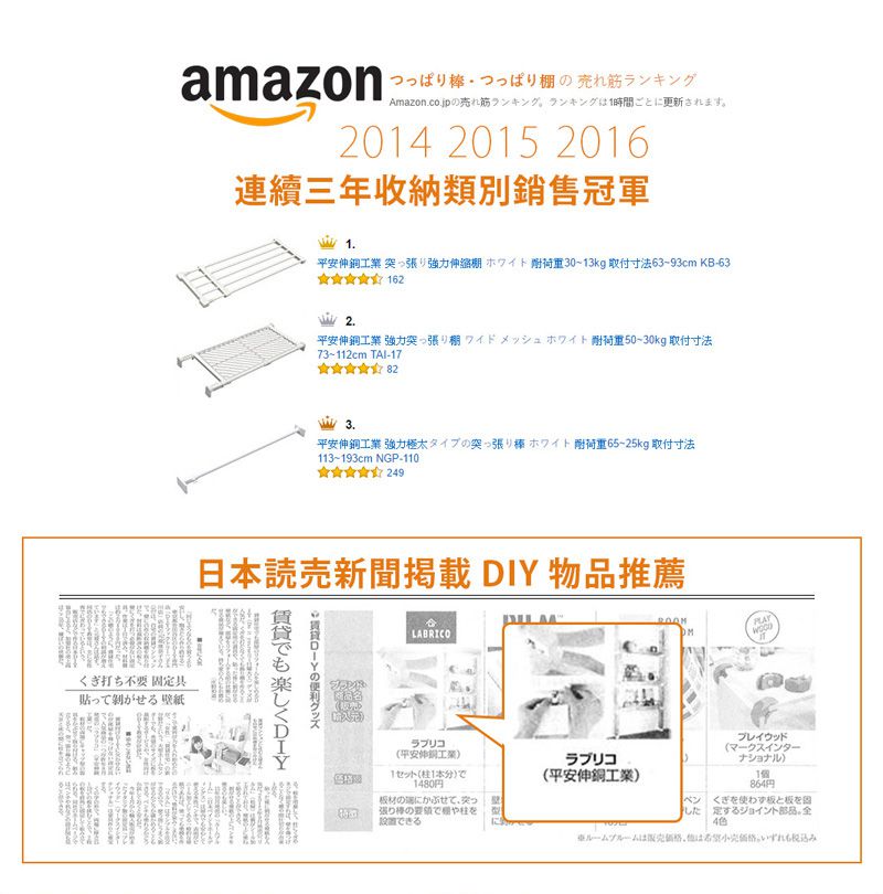 日本平安伸銅 - [最強款] 黑桿兩段式強化伸縮桿-RTB-170 ( max 280cm / 30kg )