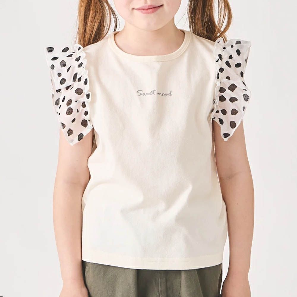 100%棉 點點蕾絲短袖上衣-白