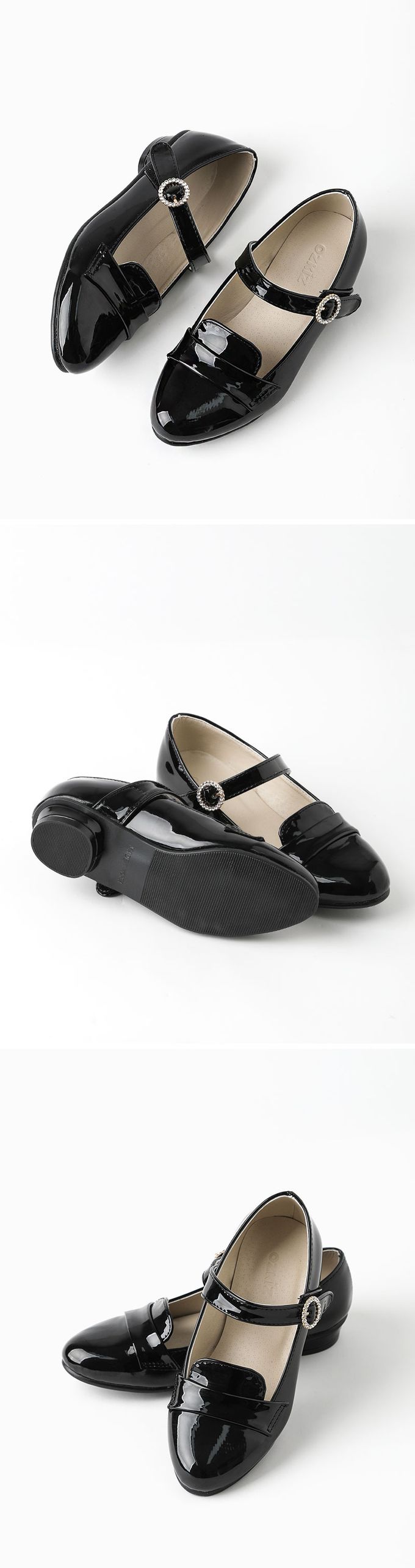 韓國 OZKIZ - 鑲鑽英倫風亮漆皮皮鞋-黑