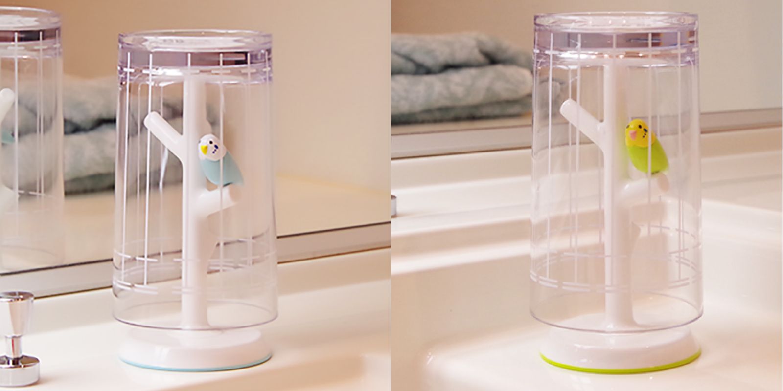 日本 Hashy - 樹枝造型杯架/漱口杯組-熊貓-綠 (杯子Φ6.5x11cm)