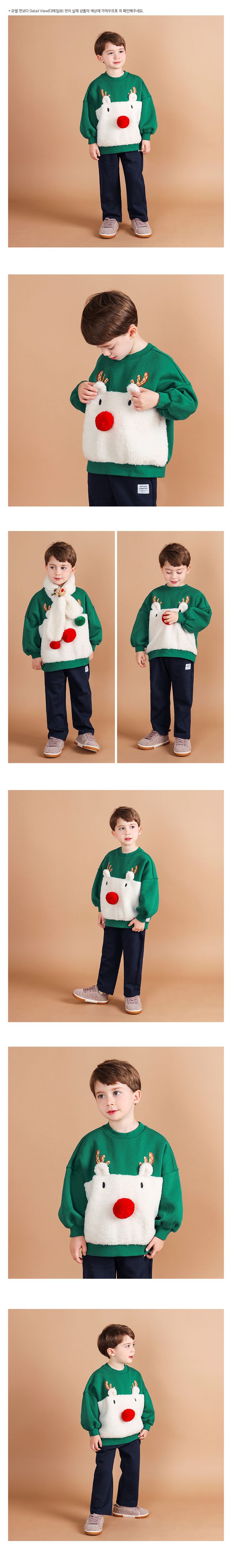 韓國 WALTON kids - 聖誕節麋鹿毛絨絨長袖上衣(內刷毛)-綠