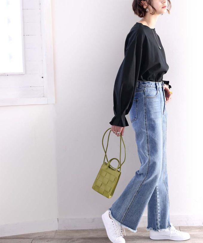 日本 Classical Elf - 100%棉 船領顯瘦糖果袖上衣-黑