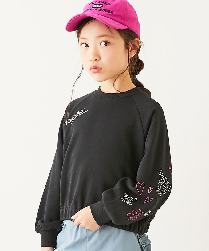 日本 devirock - 可愛女孩印花縮口長袖上衣-蝴蝶結緞帶-燕麥