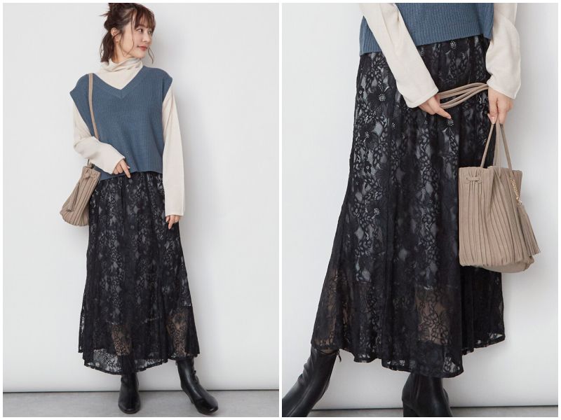 日本女裝代購 - 優雅蕾絲長裙-白 (M(Free size))