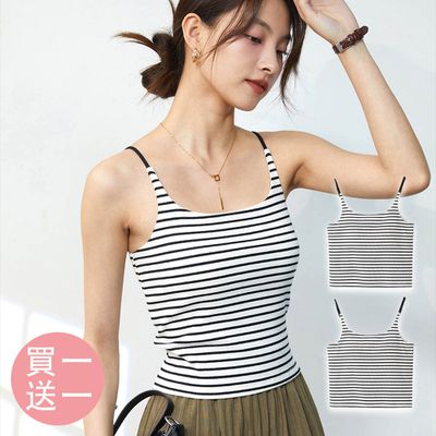 JS - [買一送一]BRA TOP/附罩杯上衣-細肩帶-白底黑條
