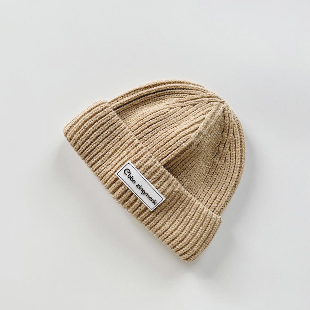 素色針織毛帽-小標籤-杏色 (46-51CM)