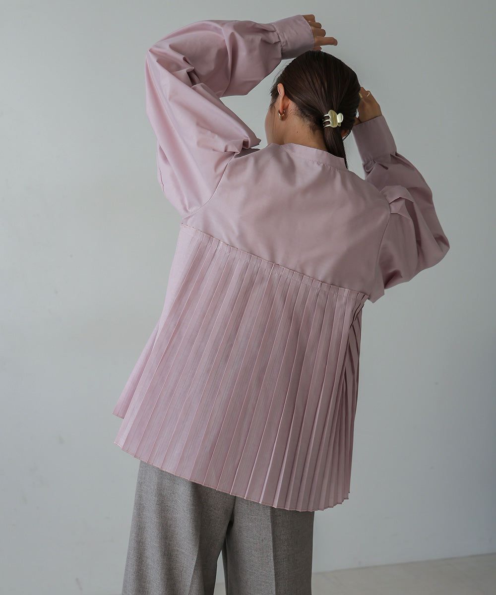 日本 Bab - 歐風百褶拼接泡泡袖襯衫-灰棕