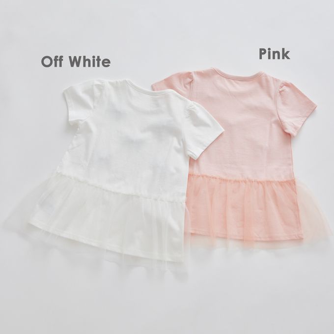 日本 evercloset - 蝴蝶結薄紗拼接短袖上衣-粉紅