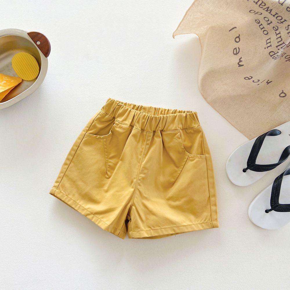 腰鬆緊休閒百搭短褲-杏色