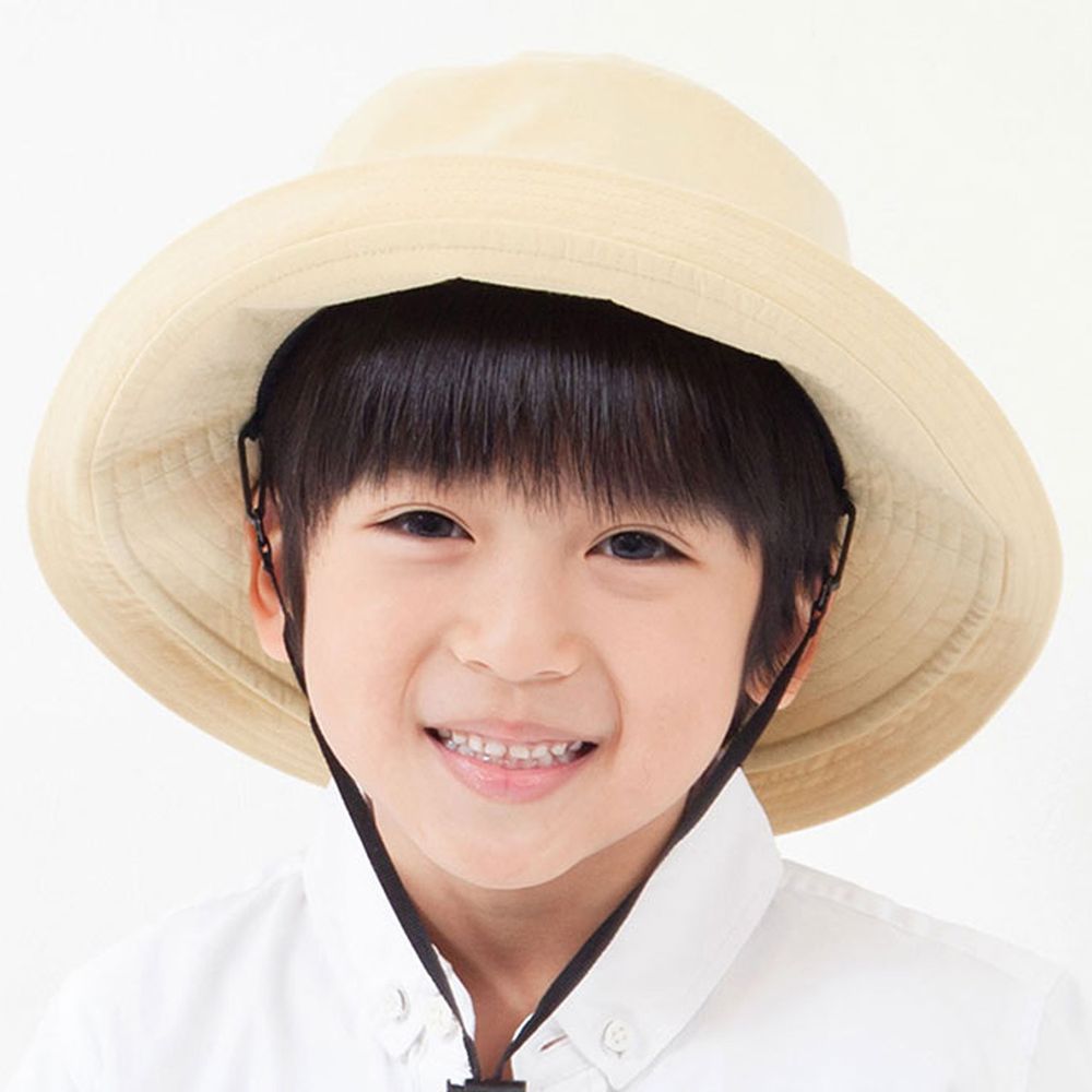 日本 irodori - 【irodori】抗UV可捲收遮陽帽(附防風帽帶)-兒童款-暖陽黃 (54cm)-純棉