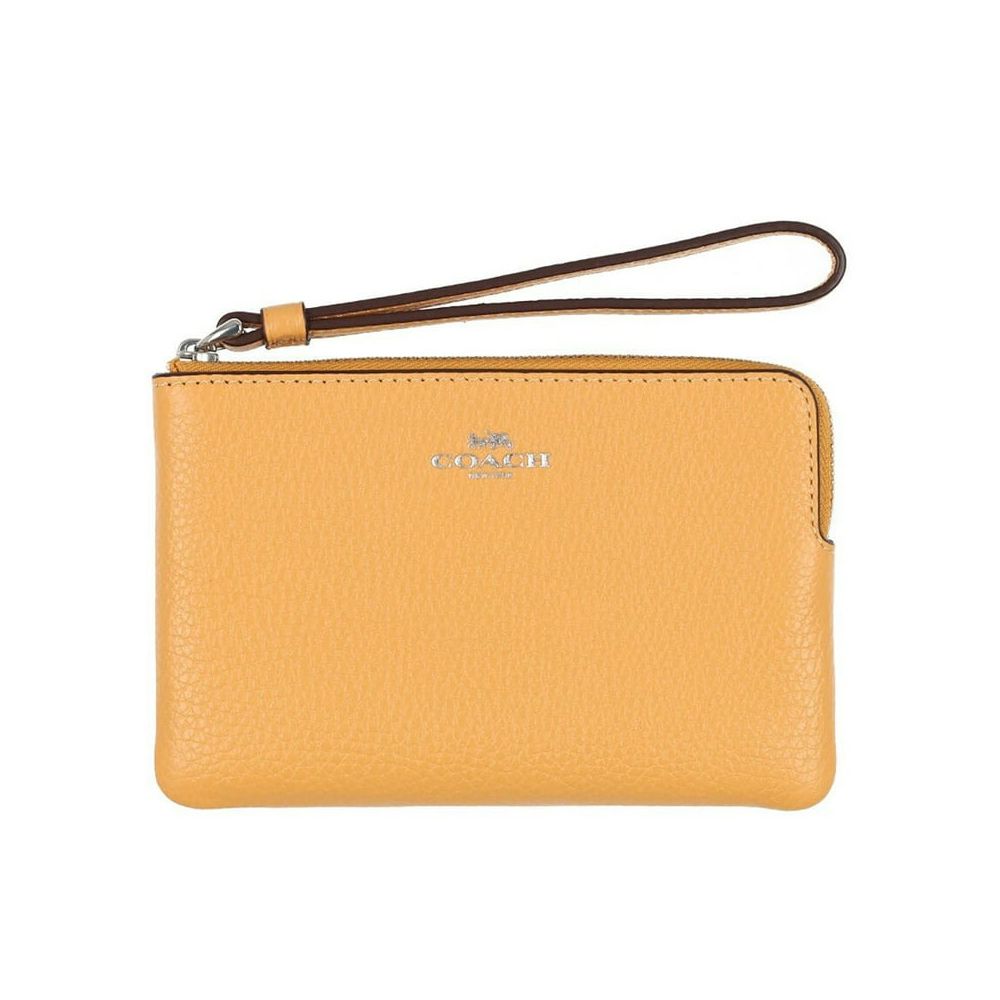 素面皮革Ｌ型拉鍊手拿包 (土黃色)