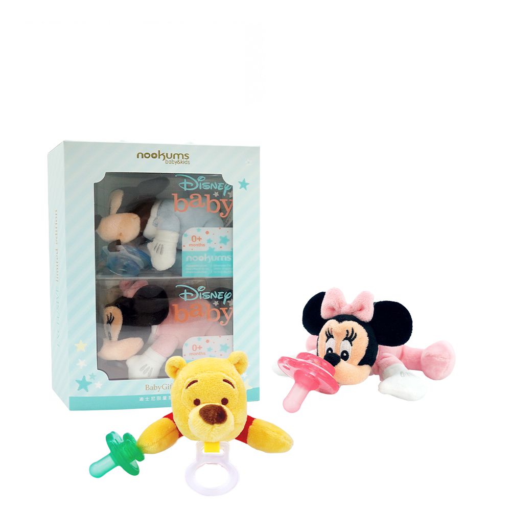美國 nookums - 迪士尼禮盒組 寶寶可愛造型安撫奶嘴/玩偶-米妮+維尼