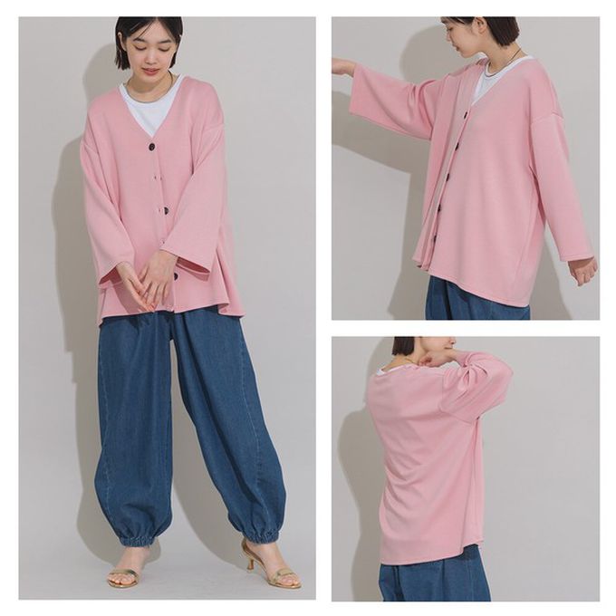 日本 OMNES - 抗UV抗花粉 柔滑無領開襟衫外套-粉紅