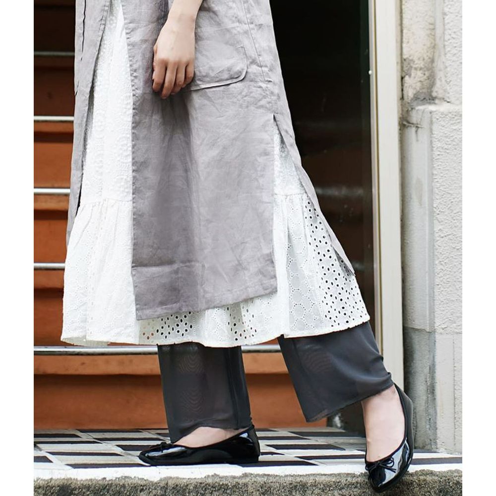 日本 zootie - 時尚透膚層次感穿搭內搭寬版長褲-網紗-深灰