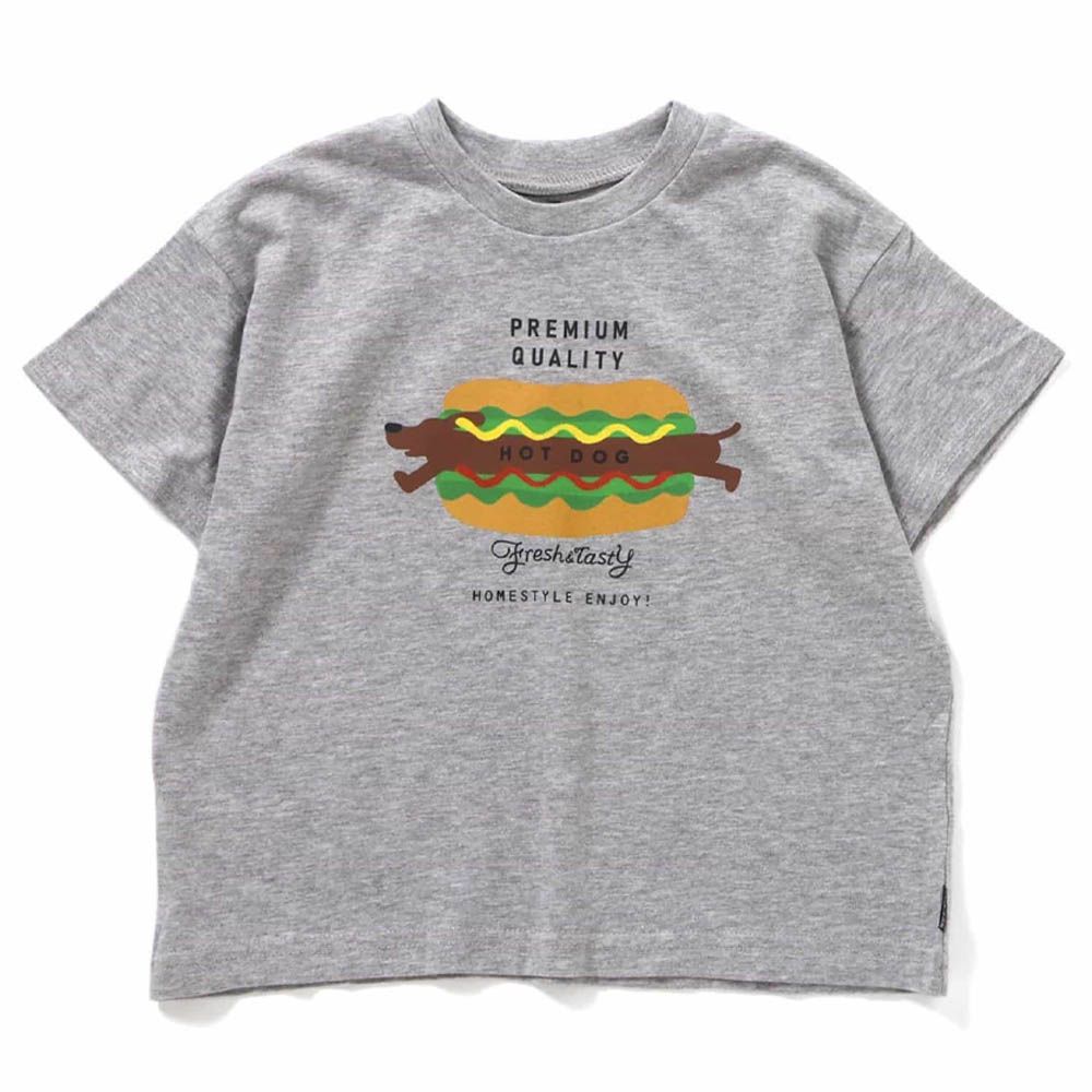 [必收] 百搭美式印花短袖上衣-臘腸熱狗-灰