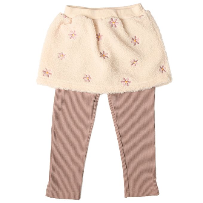 akachan honpo - 10分裙褲-刷毛 刺繡-淺卡其色