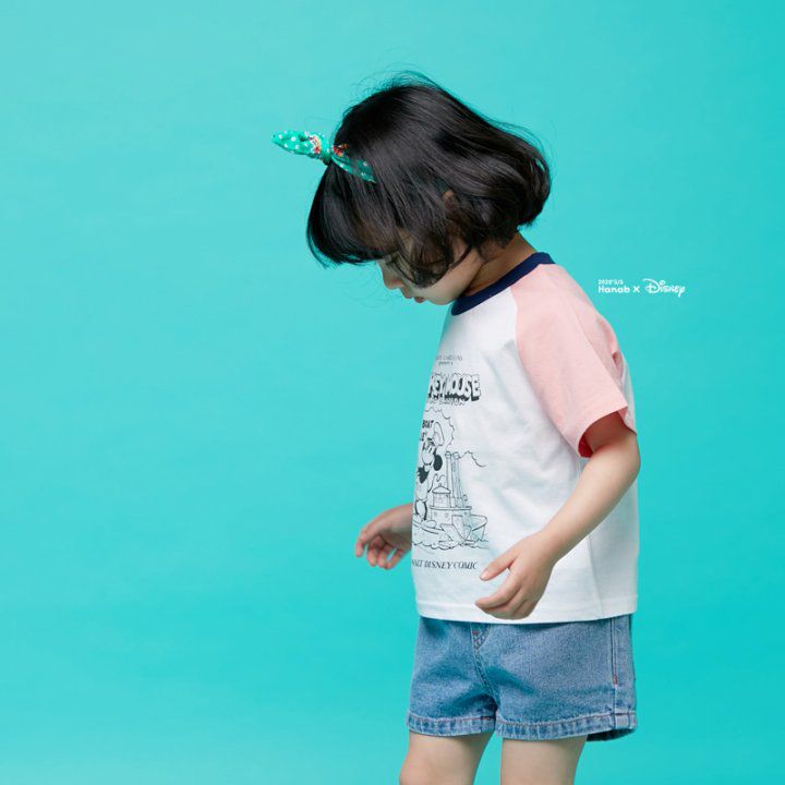 韓國 Hanab - 正版迪士尼-卡通米奇拼接色T-黃