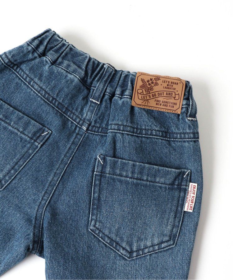 日本 BREEZE - 心形刺繡牛仔廓形長褲-海軍藍