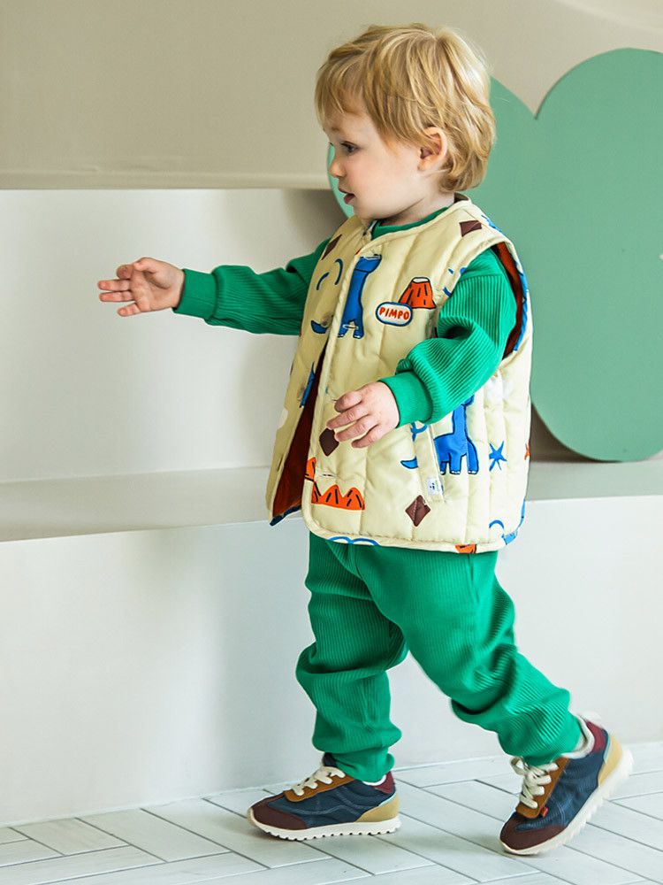 韓國Pimpollo - 手繪風自信恐龍保暖背心-灰