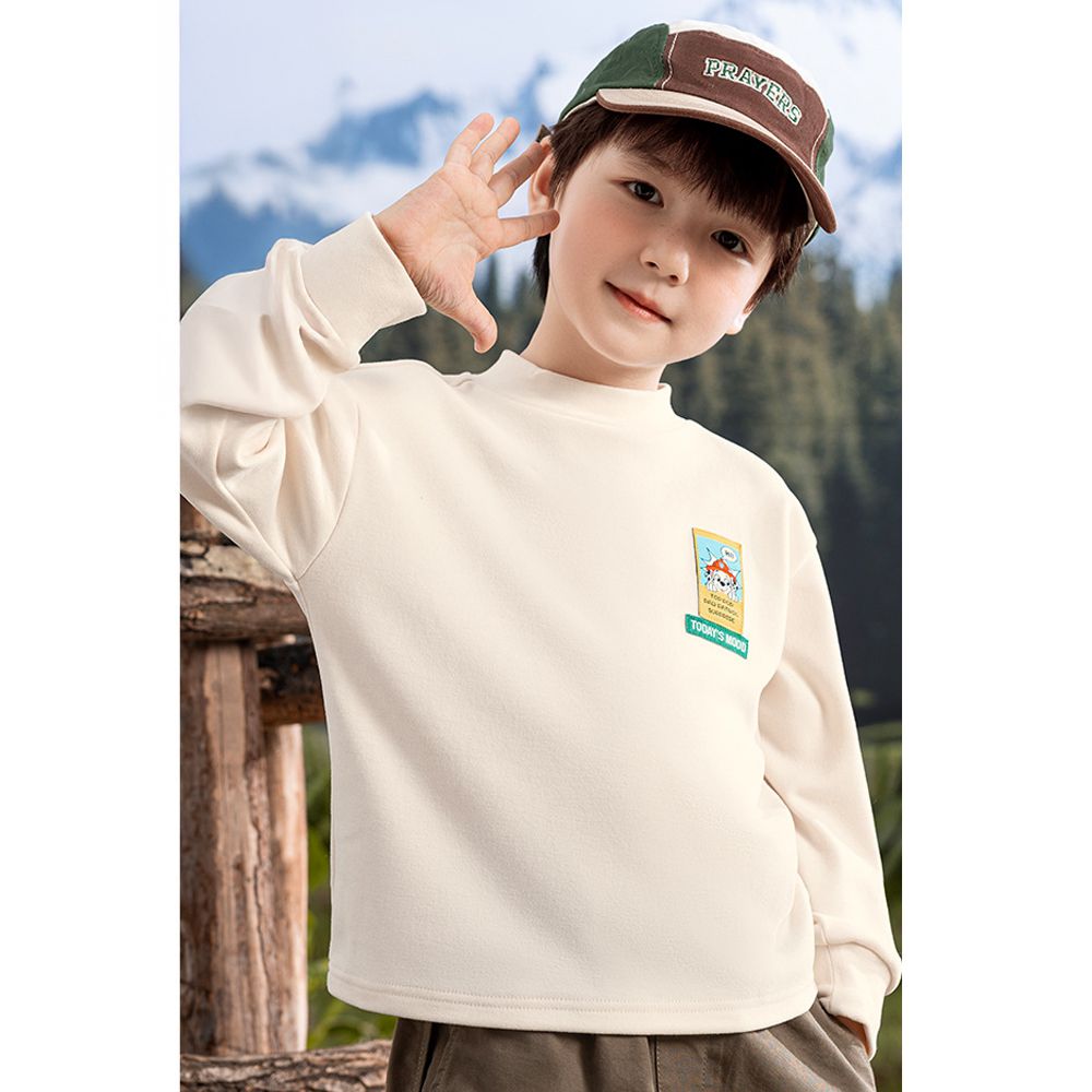 卡通汪汪隊磨毛半高領長袖上衣-卡通人物毛毛-米白