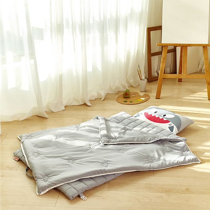 正韓Hello HiZoo - 手工製莫代爾防蟎抗菌便攜式兒童睡袋(枕頭+睡墊+被子)-天王鯊