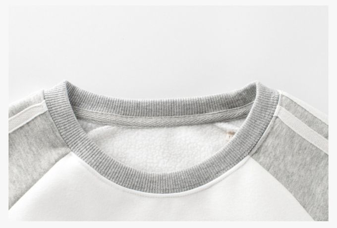 加絨長袖大學T(寬版)-英文字母-白+黑+灰