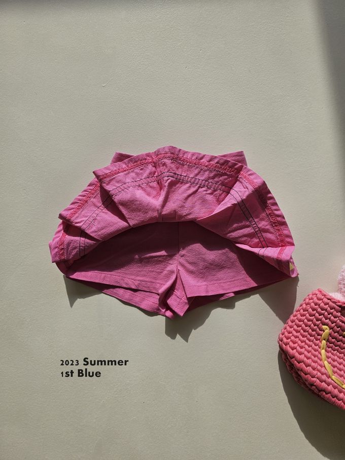 韓國 First Blue - 鬆緊腰運動風百摺褲裙-象牙白