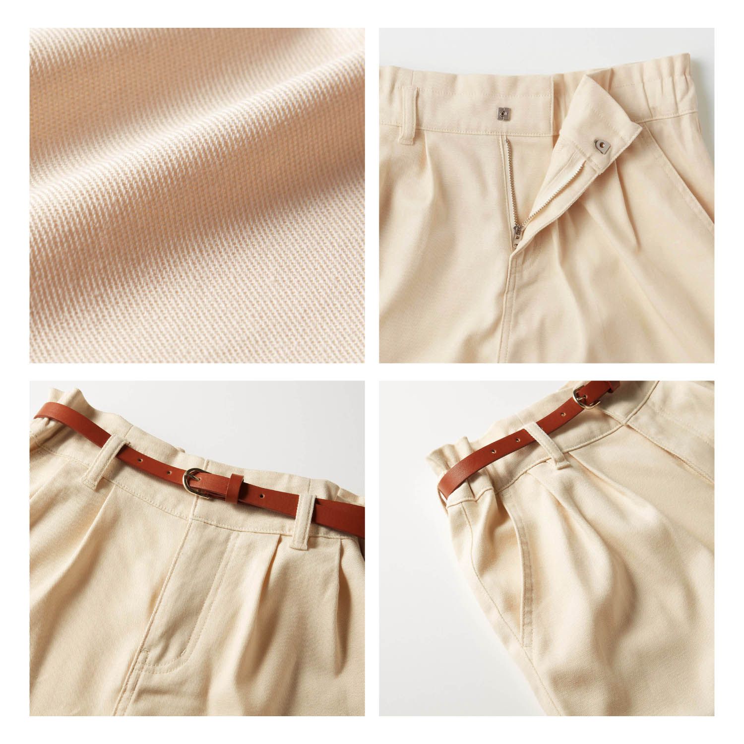 日本 Papel lapiz - 附皮帶腰荷葉邊休閒短褲(腰圍可調)-象牙米