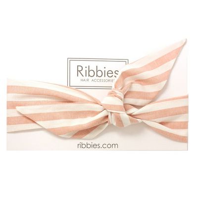 英國 Ribbies - 成人蝴蝶結髮帶-粉紅白條紋