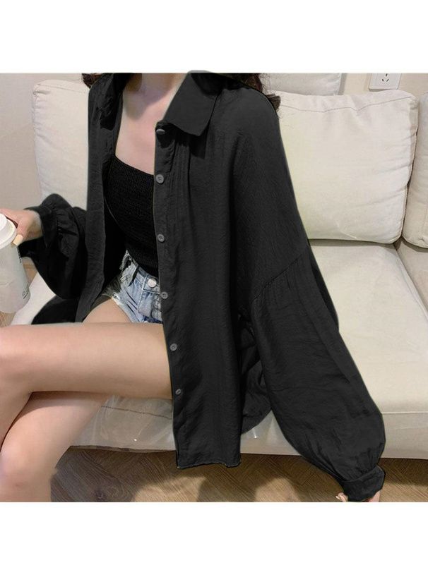 日本 GRL - 嫘縈舒適微透感泡泡長袖襯衫-淺杏 (F)