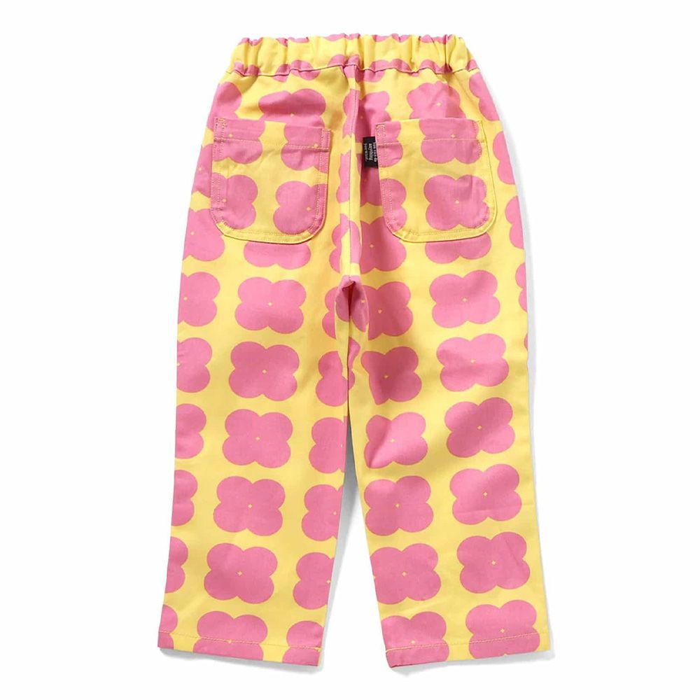 100%棉 百搭繽紛廚師褲-四葉花朵-粉紅