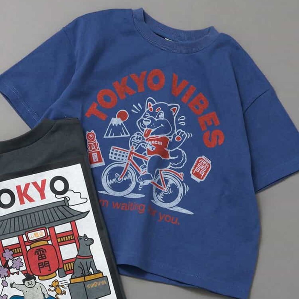 [限量]日本風情印花短袖上衣-腳踏車-海軍藍