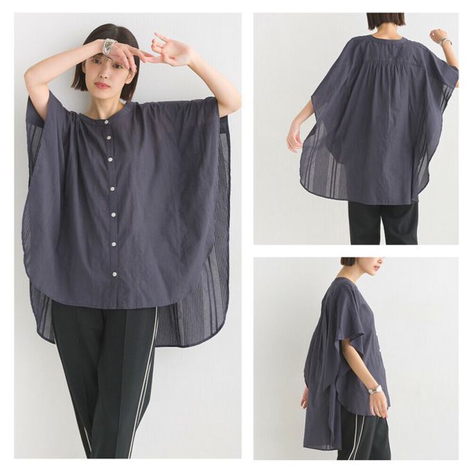 日本 OMNES - 100%印度棉 大寬袖清爽襯衫-莓果紫