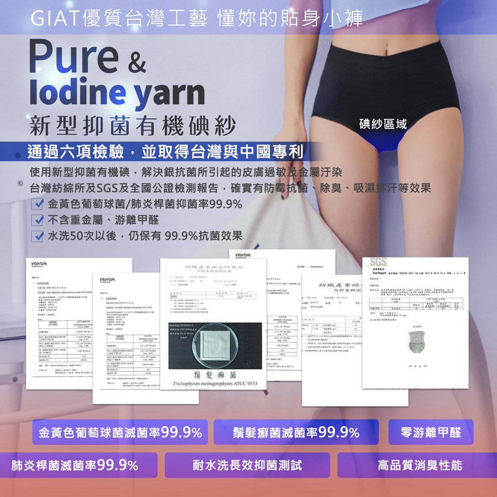 GIAT - 石墨烯碘紗暖宮抗菌內褲-中腰款-經典黑