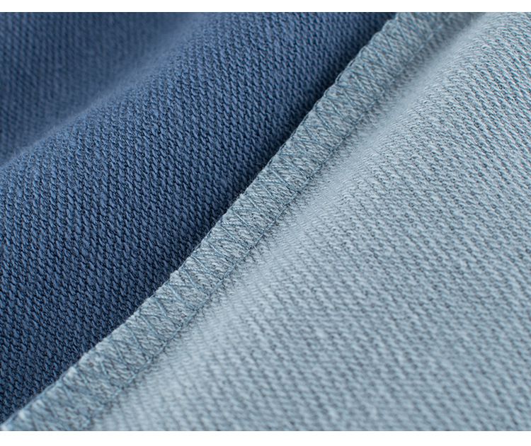 純棉腰鬆緊休閒五分褲-拼色款-淺藍+海軍藍