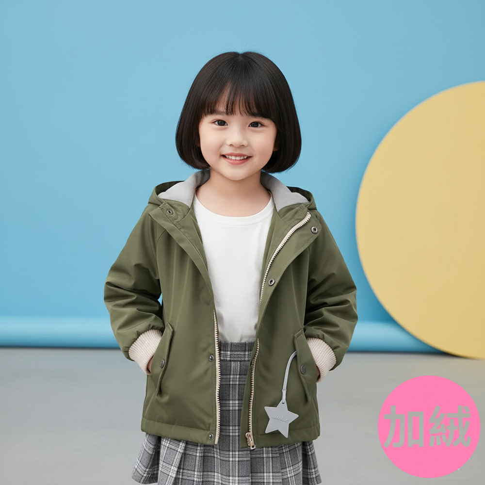 防風防雨反光衝鋒外套(加絨)-尖帽-綠色