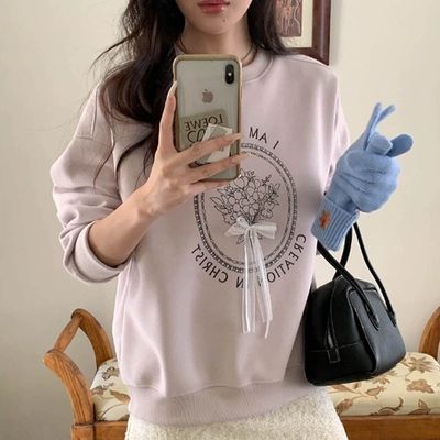 3th Morning - 長袖大學T-釘珠蕾絲蝴蝶結-粉色 (F)