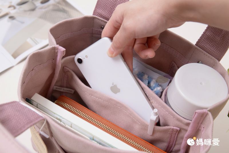 日本 LIZDAYS - [樂天No.1] 大容量分隔帆布托特包-撞色-米杏x粉 (30x19x12.3cm)