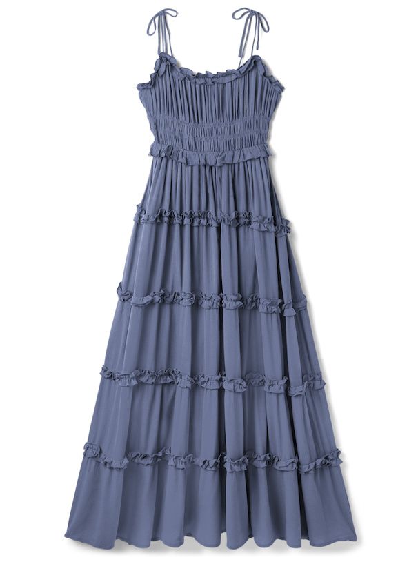 日本 GRL - 法式浪漫滾邊層次吊帶裙/洋裝-藍