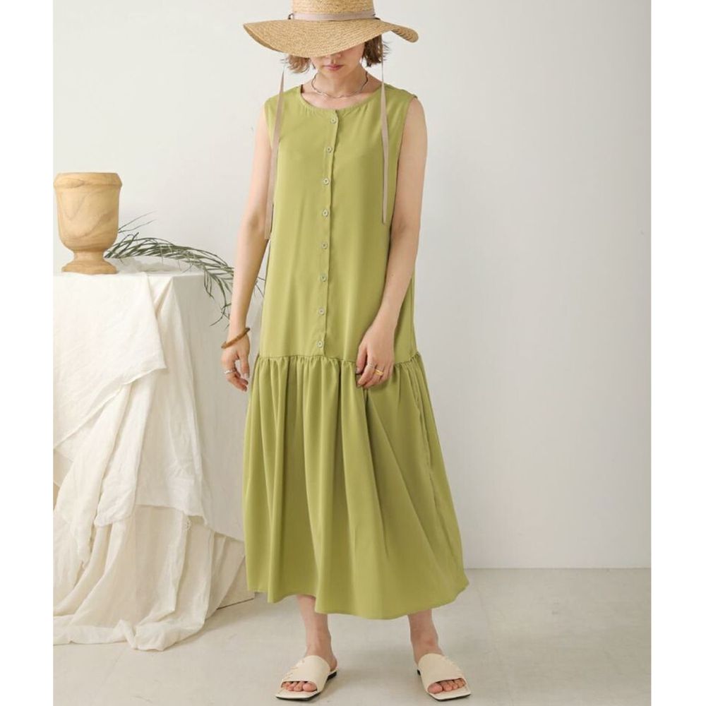 日本 Bou Jeloud - 拼接排扣無袖洋裝-蘋果綠