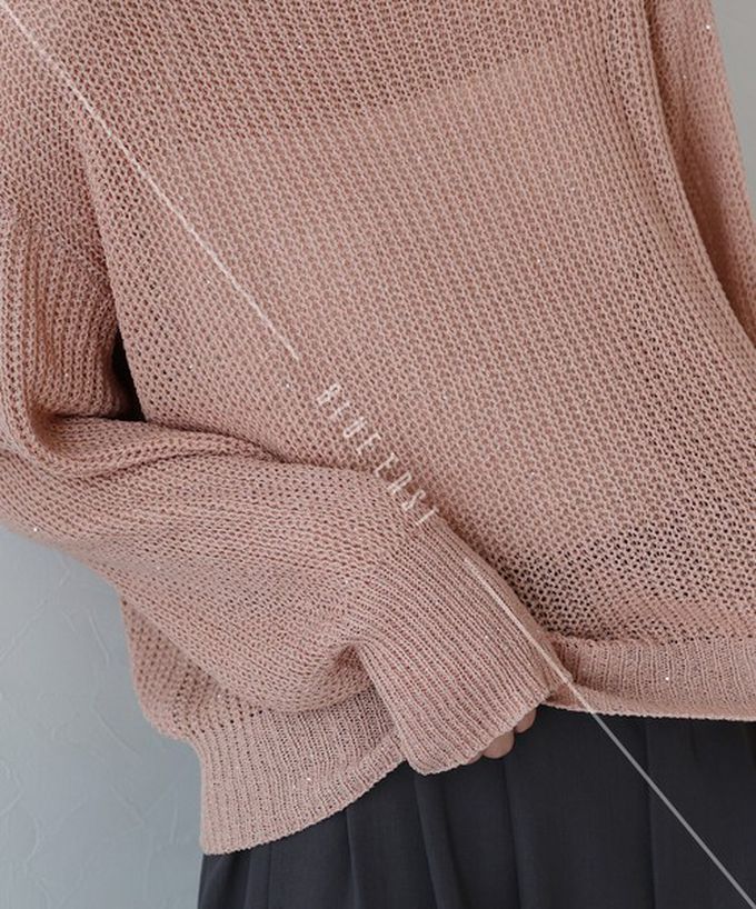 日本 BLUE EAST - 典雅船領閃爍亮片網眼針織上衣-藍