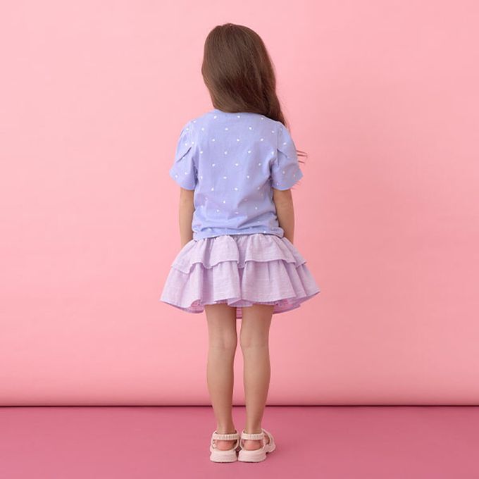 日本 Lycee mine - 純棉滿版印花打褶泡泡袖上衣-點點-炭灰