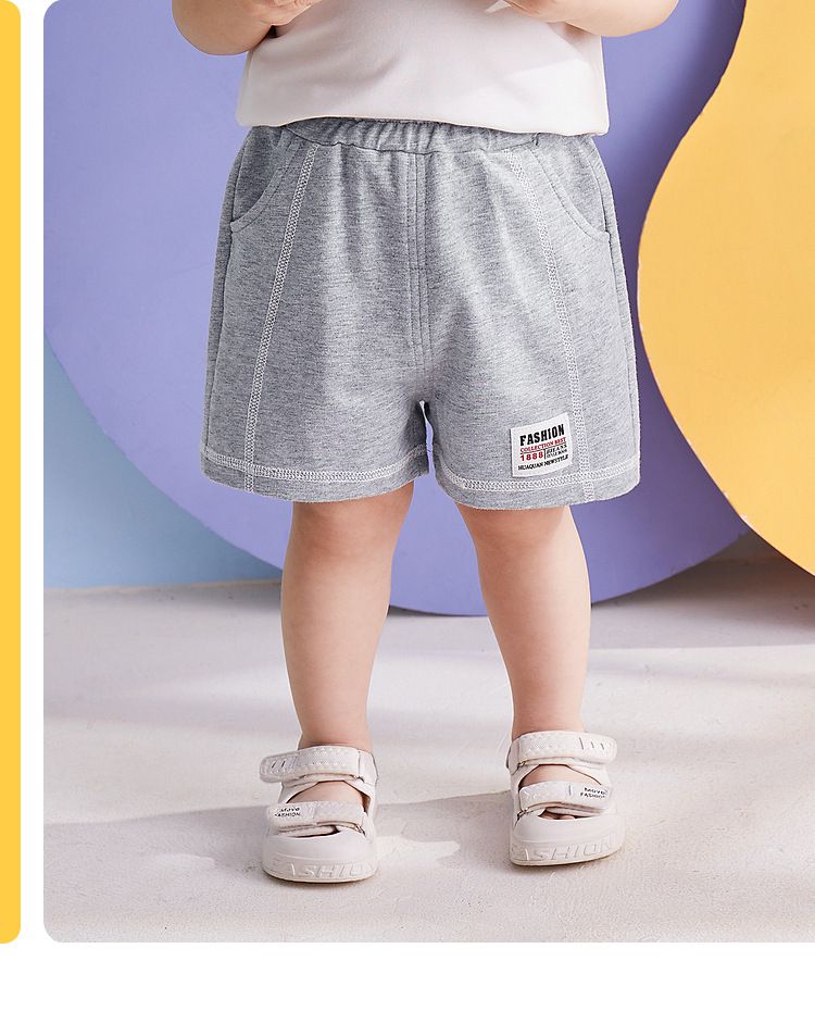 純棉腰鬆緊短褲-裝飾小標籤-卡其色