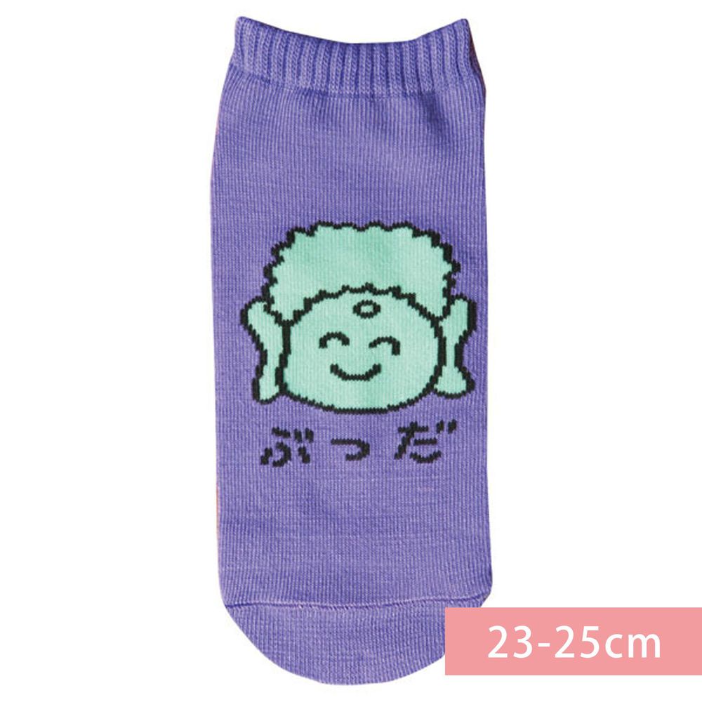 日本 OKUTANI - 童趣日文插畫短襪-菩薩-紫 (23-25cm)
