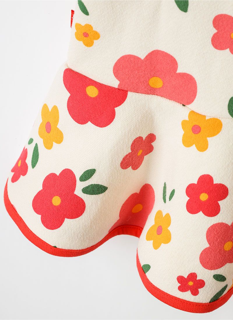 韓國 OZKIZ - (附包包)花朵綻放內磨毛拼接洋裝-米