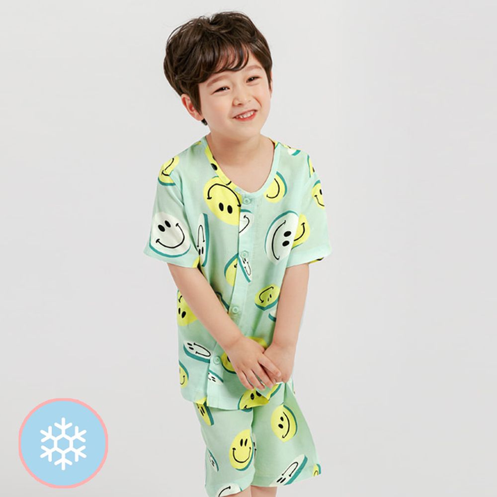 韓國 Mellisse - 韓製涼感嫘縈短袖睡衣／家居服-薄荷綠笑臉